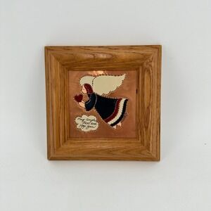 Unicorn Designs Hand Painted Copper Angel Folk Art Oak Framed Wall Decor